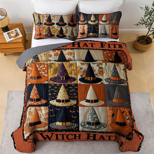 Halloween Witch 2D Print All Season 3-Piece Quilt Set If The Hat Fits