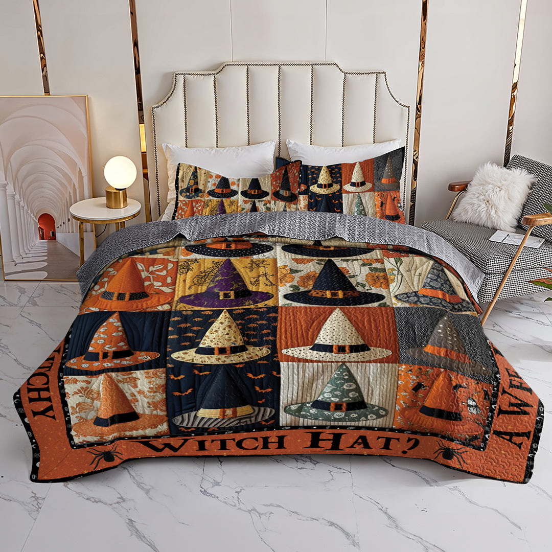 Halloween Witch 2D Print All Season 3-Piece Quilt Set If The Hat Fits