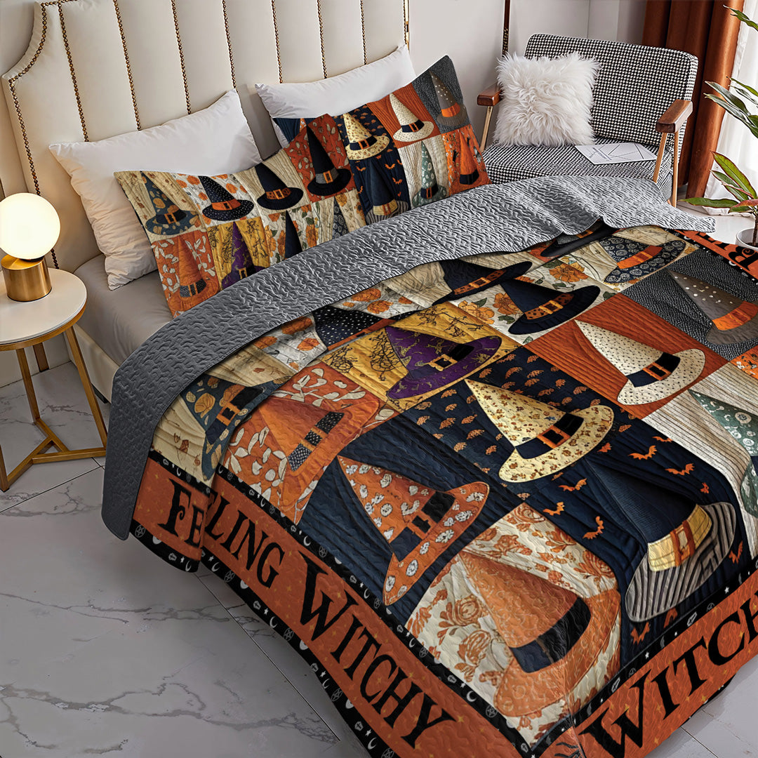 Halloween Witch 2D Print All Season 3-Piece Quilt Set If The Hat Fits