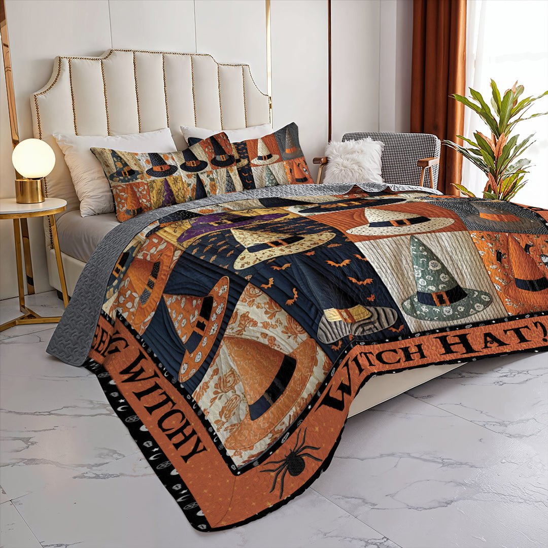 Halloween Witch 2D Print All Season 3-Piece Quilt Set If The Hat Fits