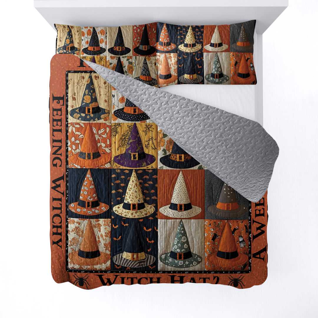 Halloween Witch 2D Print All Season 3-Piece Quilt Set If The Hat Fits