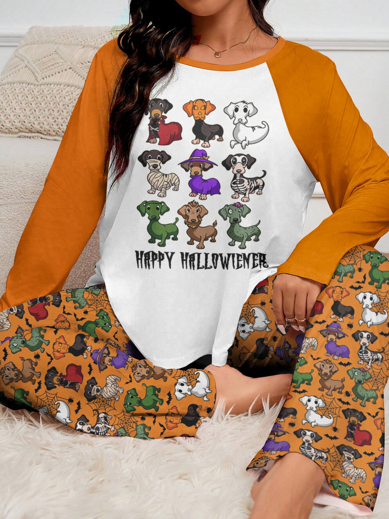 Dachshund Lover Raglan Lounge Pajamas Happy Hallowiener