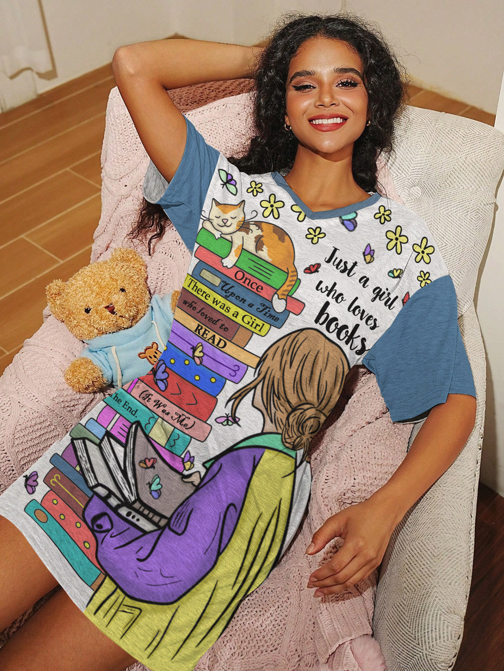 Book Lover V-neck Nightshirt Just A Girl Who Loves Books