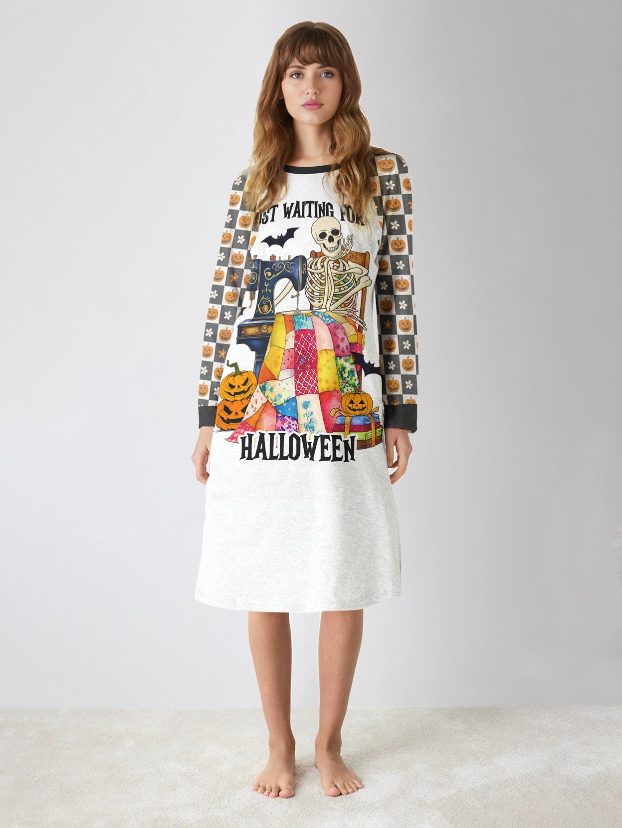 Sewing Lover Raglan Dress Funny Skeleton Just Waiting For Halloween