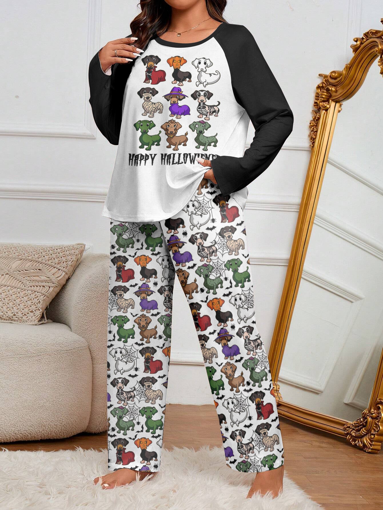 Dachshund Lover Raglan Lounge Pajamas Happy Hallowiener