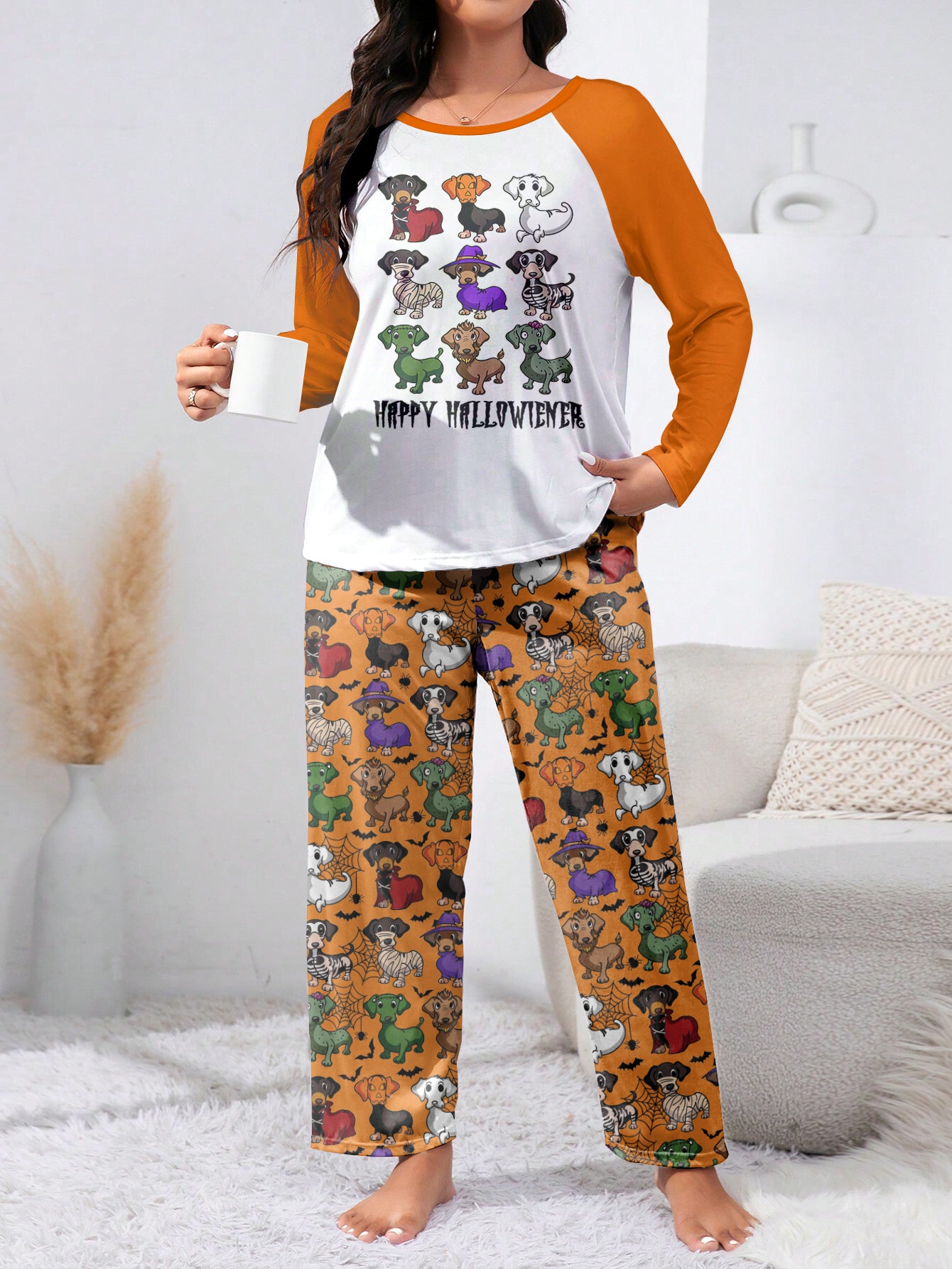Dachshund Lover Raglan Lounge Pajamas Happy Hallowiener