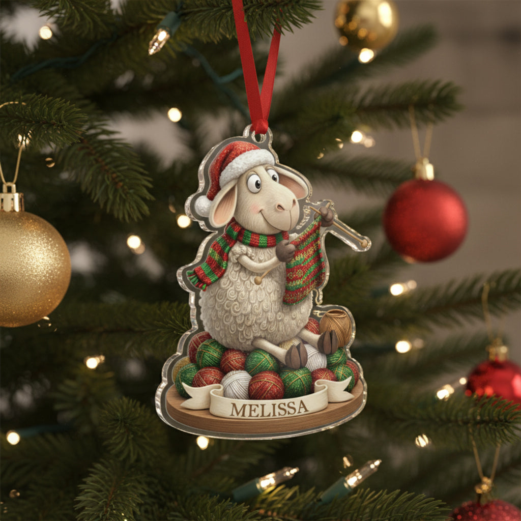 Knitting Lovers 2D Acrylic Ornament The Knitting Sheep Personalized