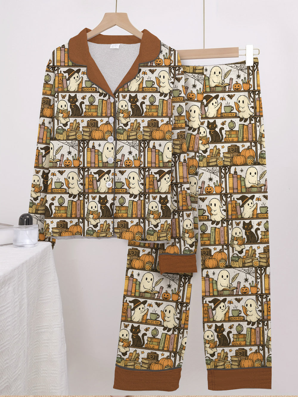Book Lovers Halloween Classic Pajama Set Library Ghost