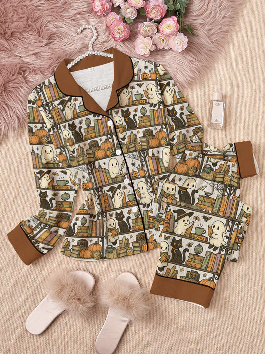Book Lovers Halloween Classic Pajama Set Library Ghost