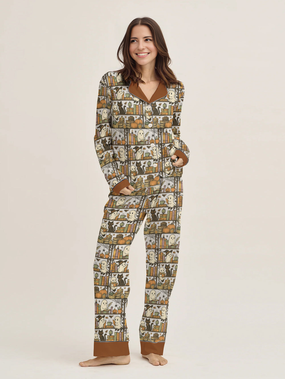 Book Lovers Halloween Classic Pajama Set Library Ghost