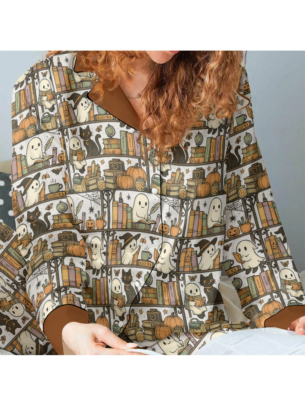 Book Lovers Halloween Classic Pajama Set Library Ghost