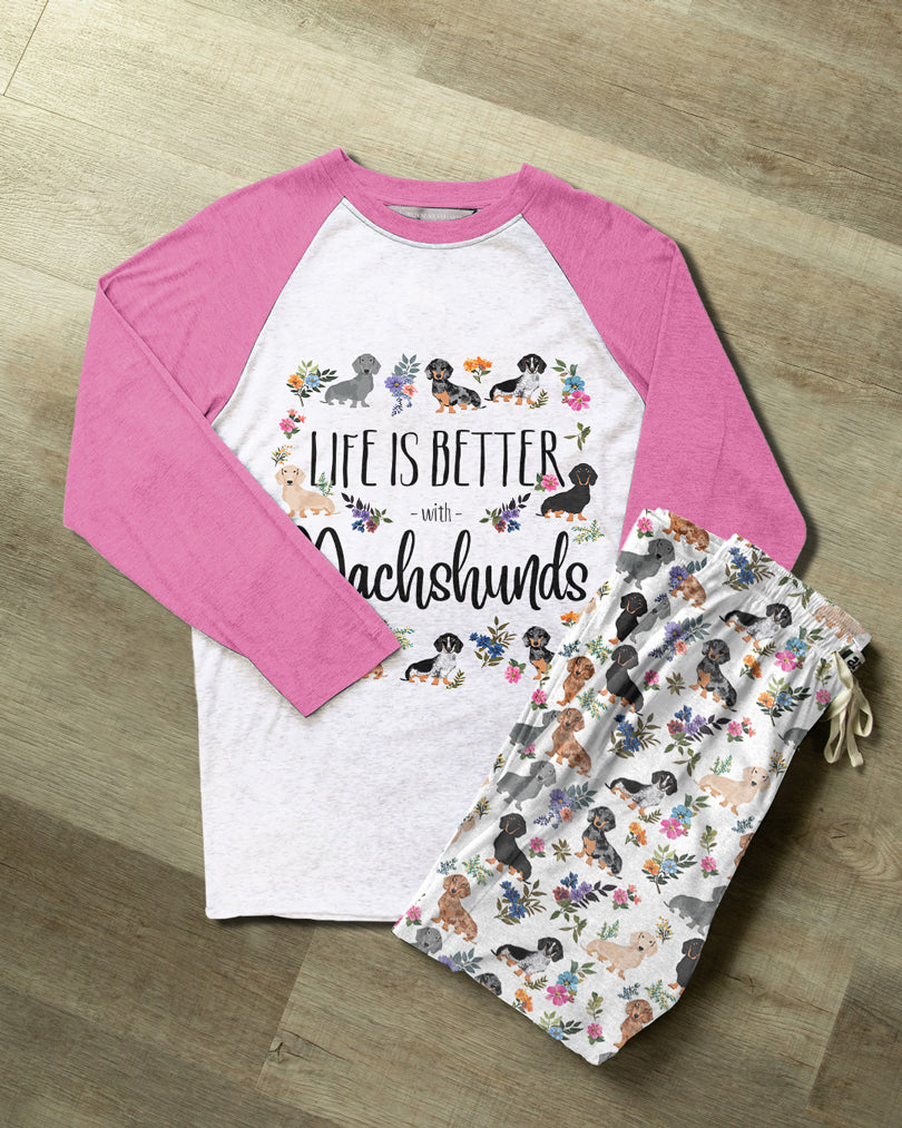 Dachshund Raglan Lounge Pajamas Life Is Better With Dachshunds