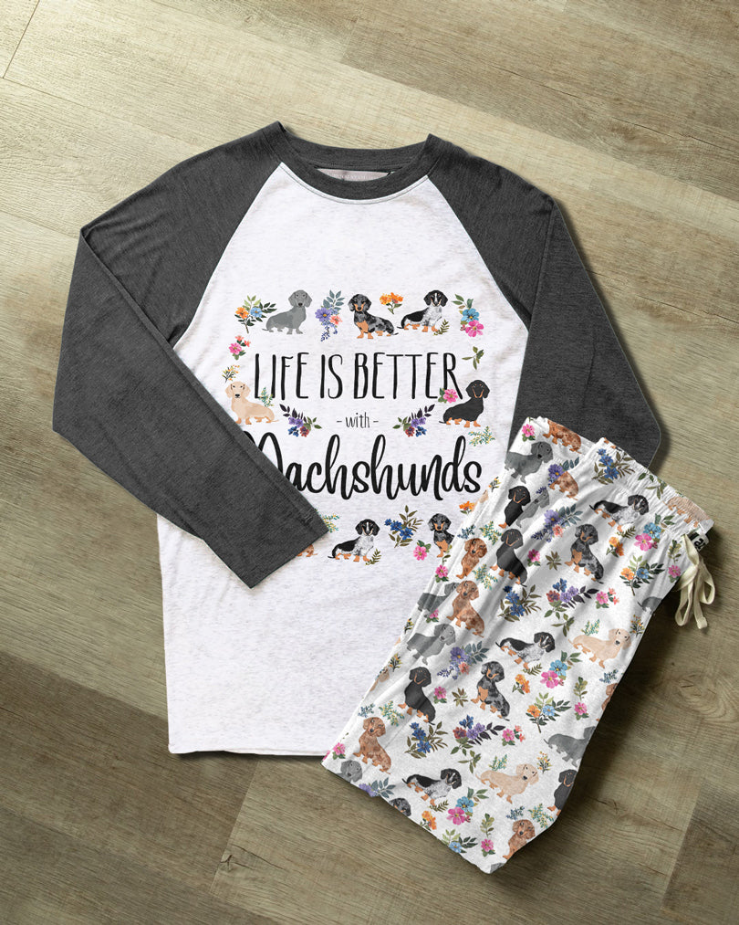 Dachshund Raglan Lounge Pajamas Life Is Better With Dachshunds