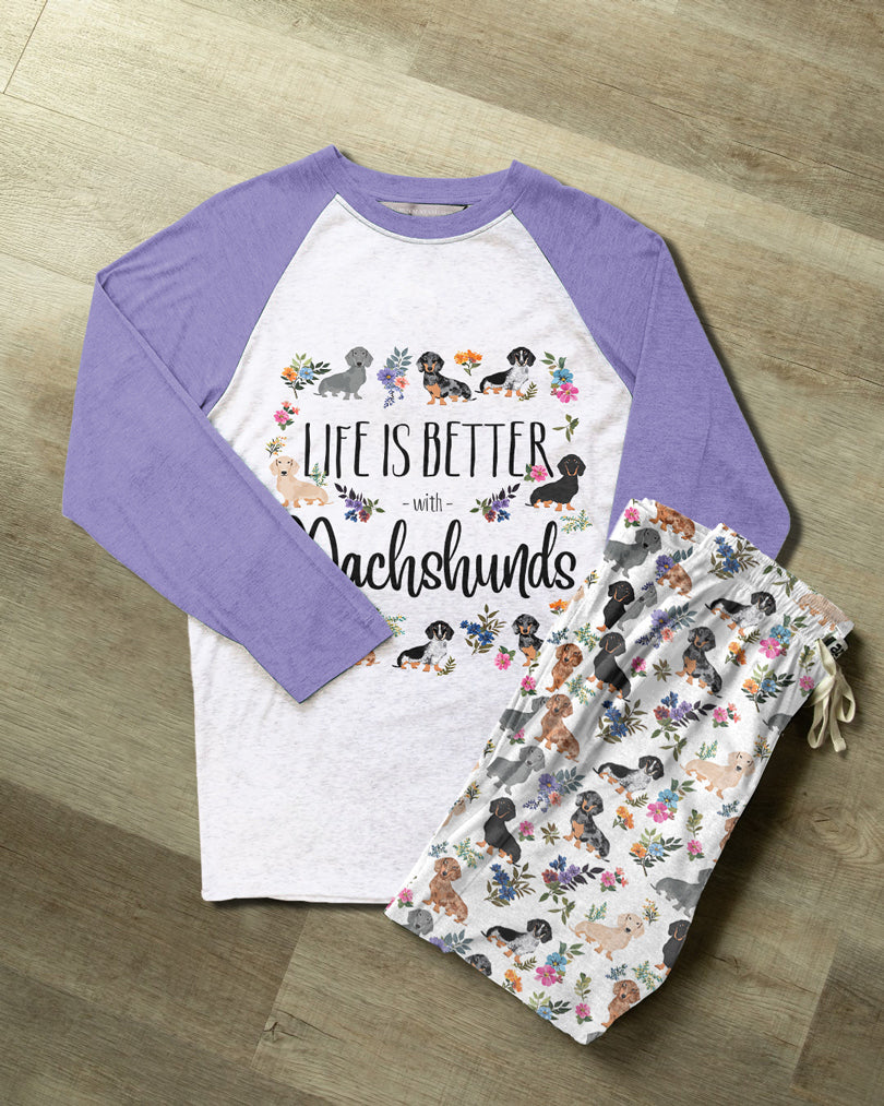 Dachshund Raglan Lounge Pajamas Life Is Better With Dachshunds