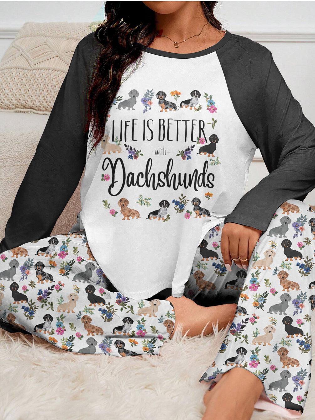 Dachshund Raglan Lounge Pajamas Life Is Better With Dachshunds