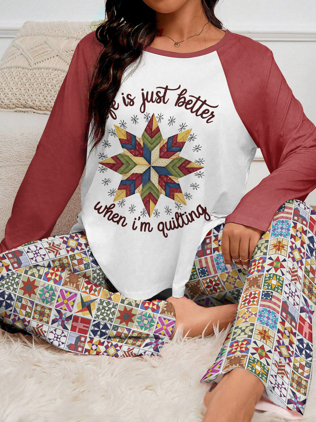 Quilting Lover Raglan Lounge Pajamas Life Is Just Better When I'm Quilting Star Quilt Pattern