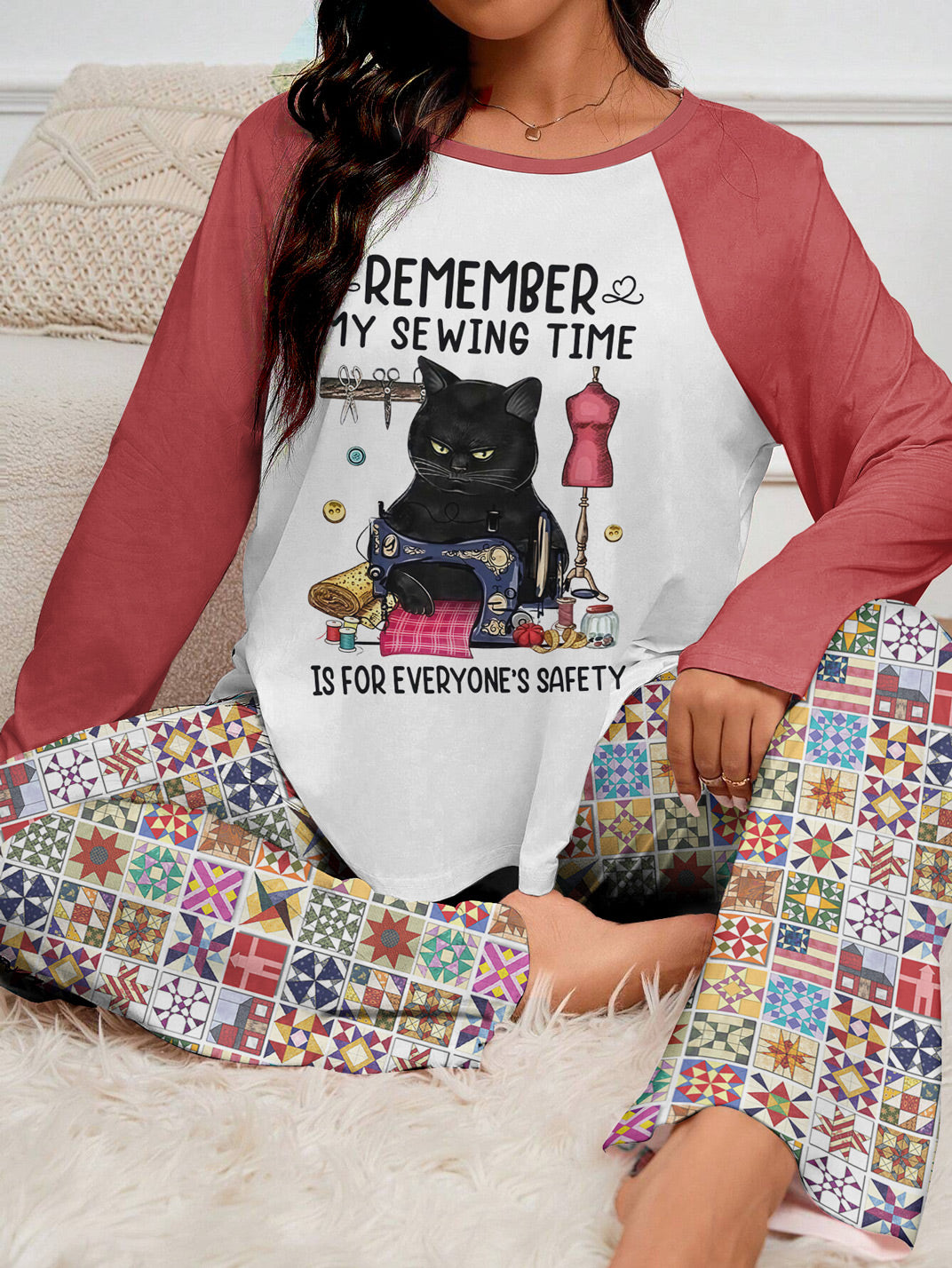 Sewing Lover Raglan Lounge Pajamas My Sewing Time Is For Everyone's Safety