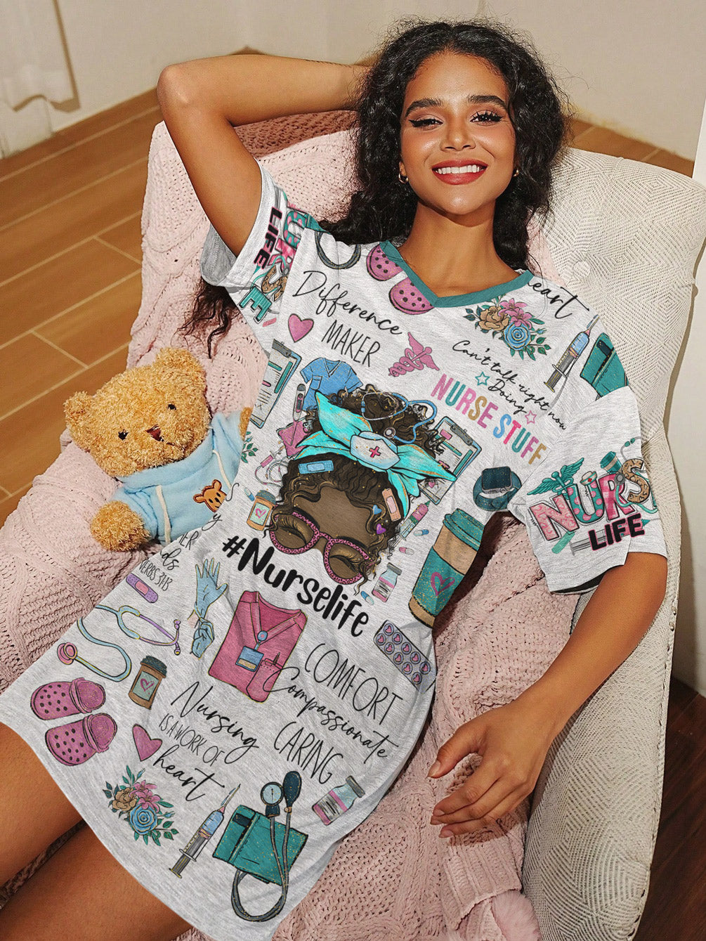 Nurse V-neck Nightshirt Personalized Nurse Life