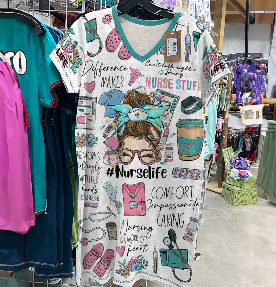 Nurse V-neck Nightshirt Personalized Nurse Life