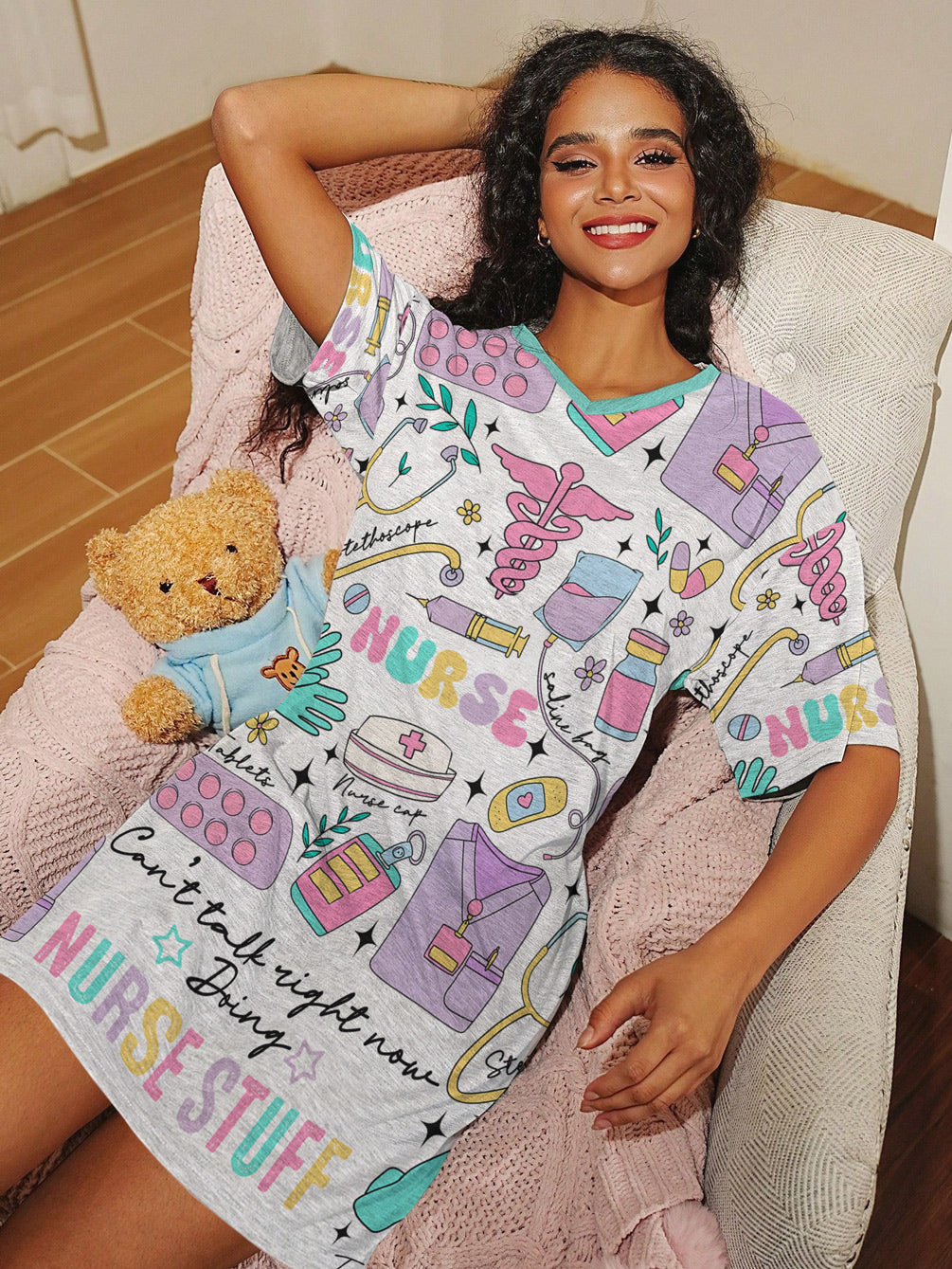 Nurse V-neck Nightshirt Nurse's Nook
