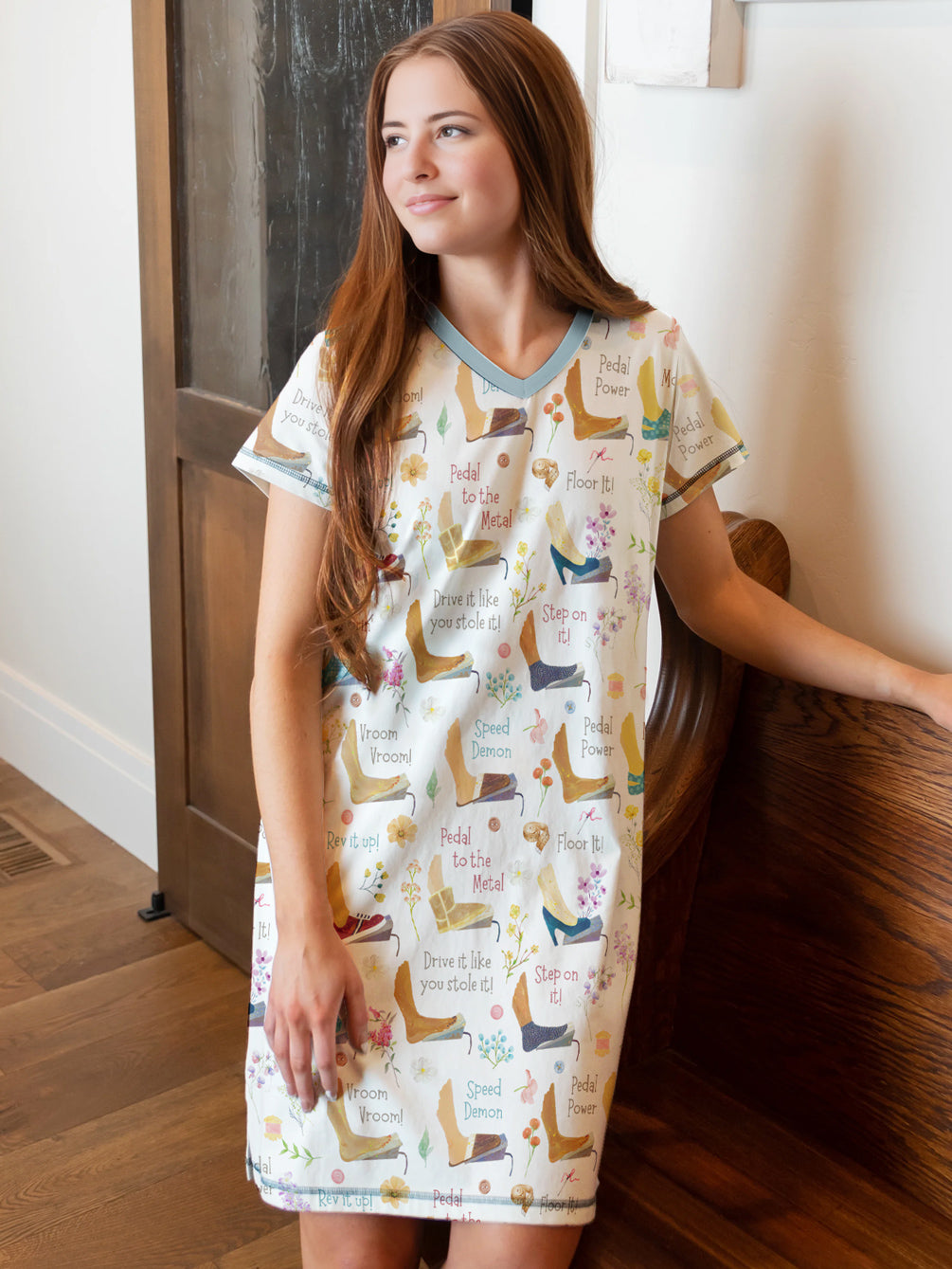 Sewing Lover V-neck Nightshirt Pedal Power
