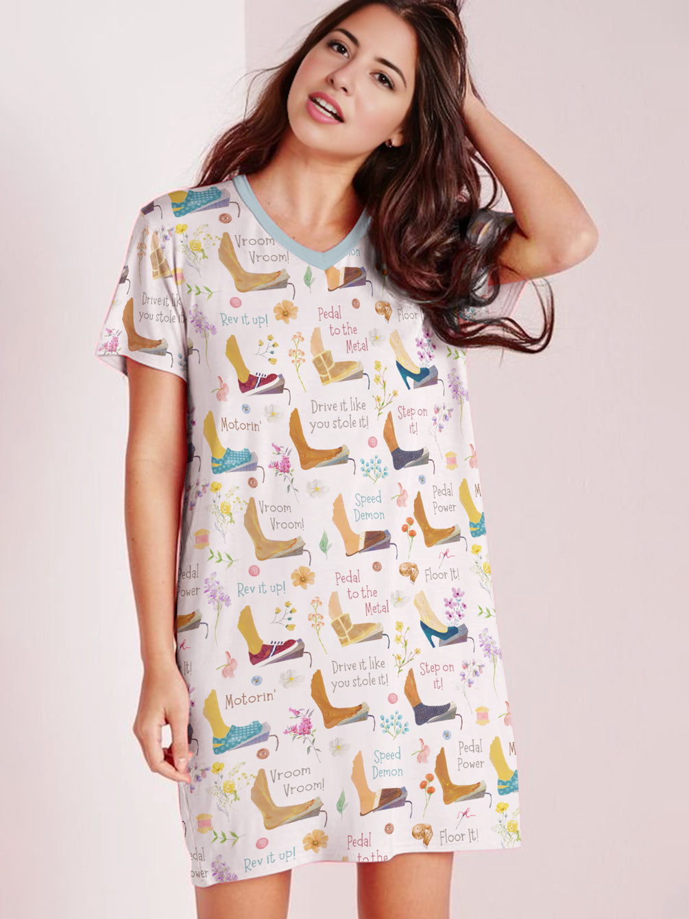 Sewing Lover V-neck Nightshirt Pedal Power