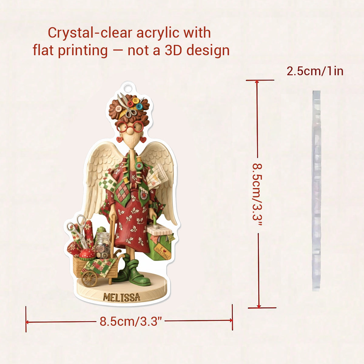 Quilting Lovers 2D Acrylic Ornament Quilt Angel Personalized