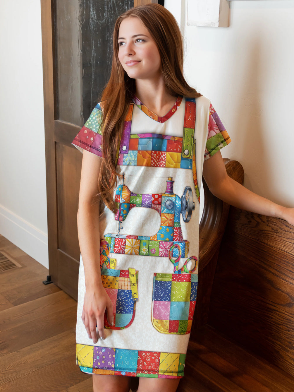 Sewing Lover V-neck Nightshirt Quilt Craft Apron