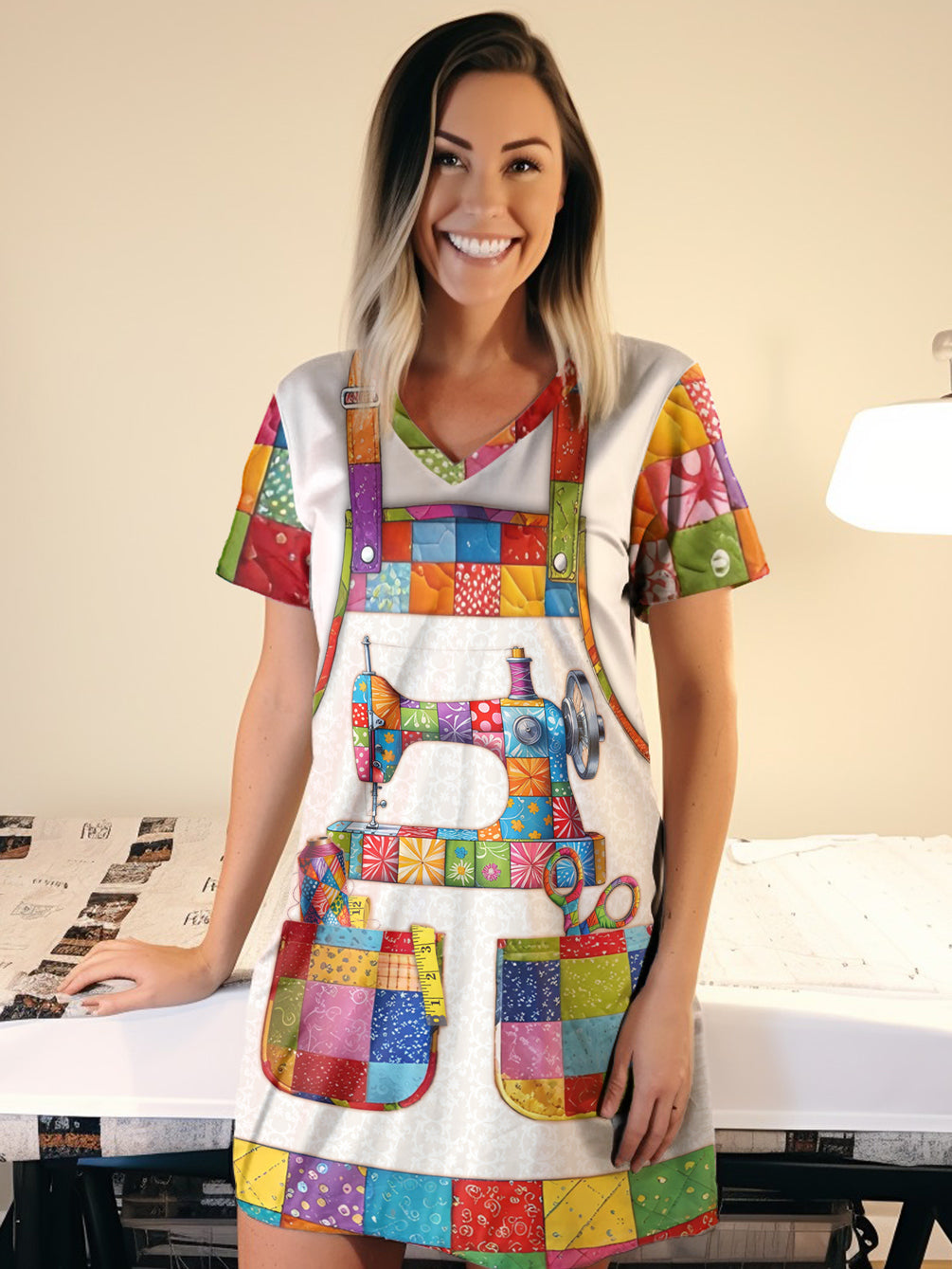 Sewing Lover V-neck Nightshirt Quilt Craft Apron