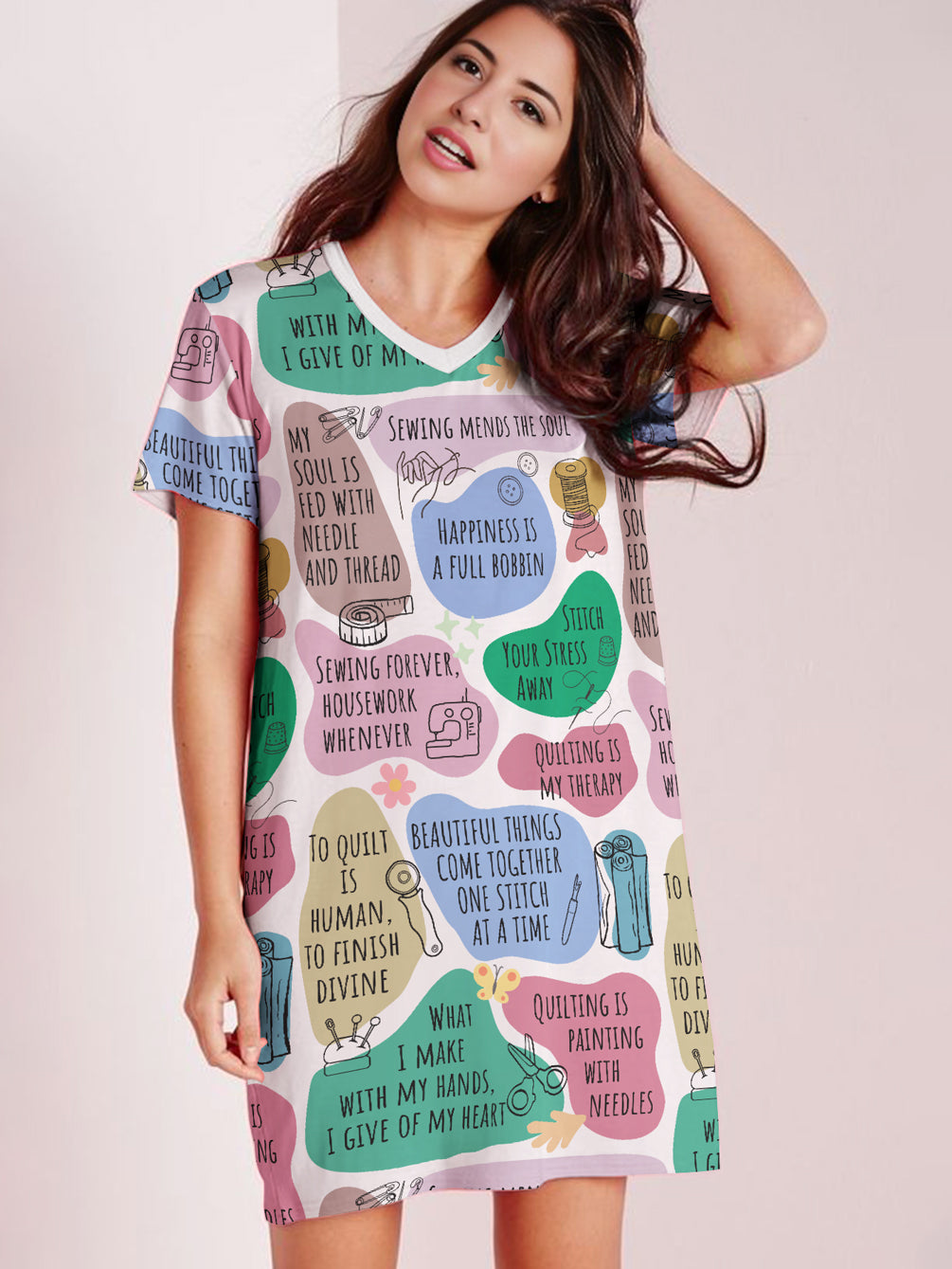 Sewing Lover V-neck Nightshirt Quilter Daily Affirmations