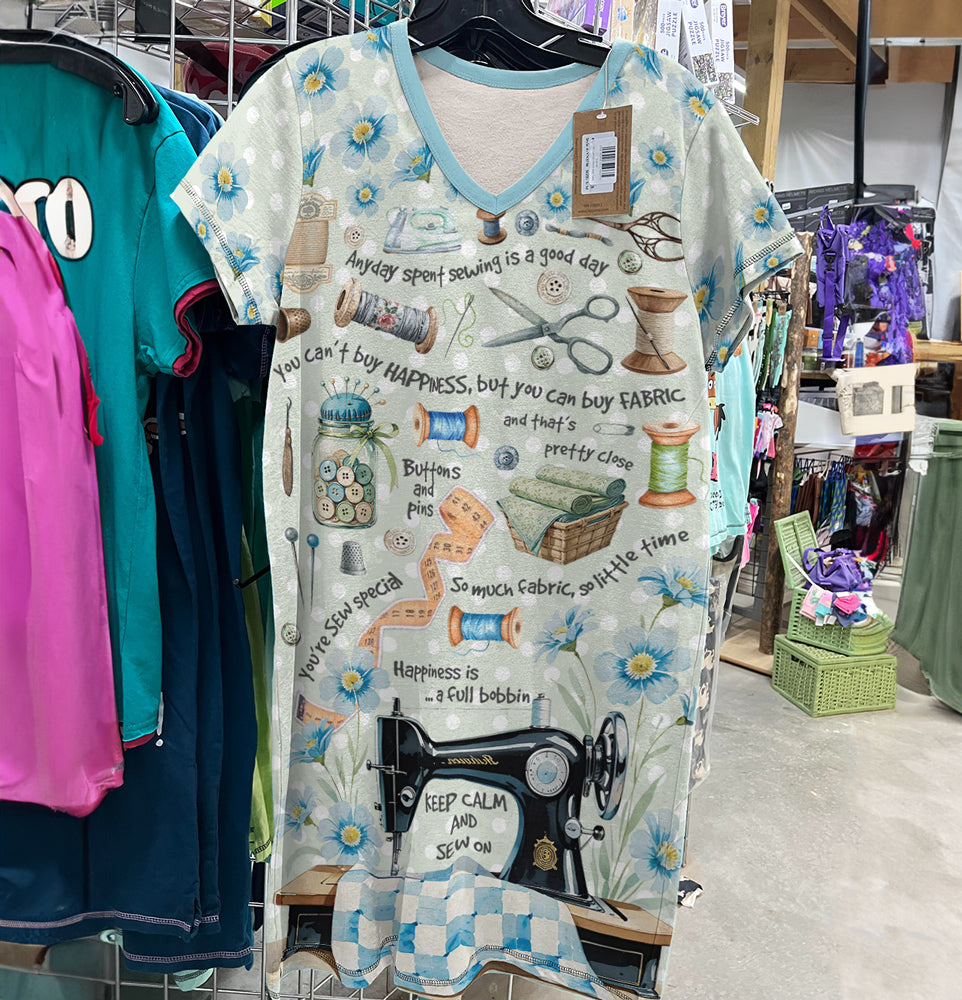 Sewing Lover V-neck Nightshirt Quilter's Blessings