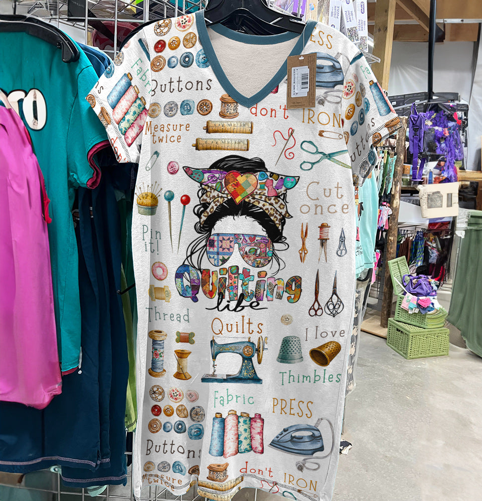 Sewing Lover V-neck Nightshirt Quilting Life