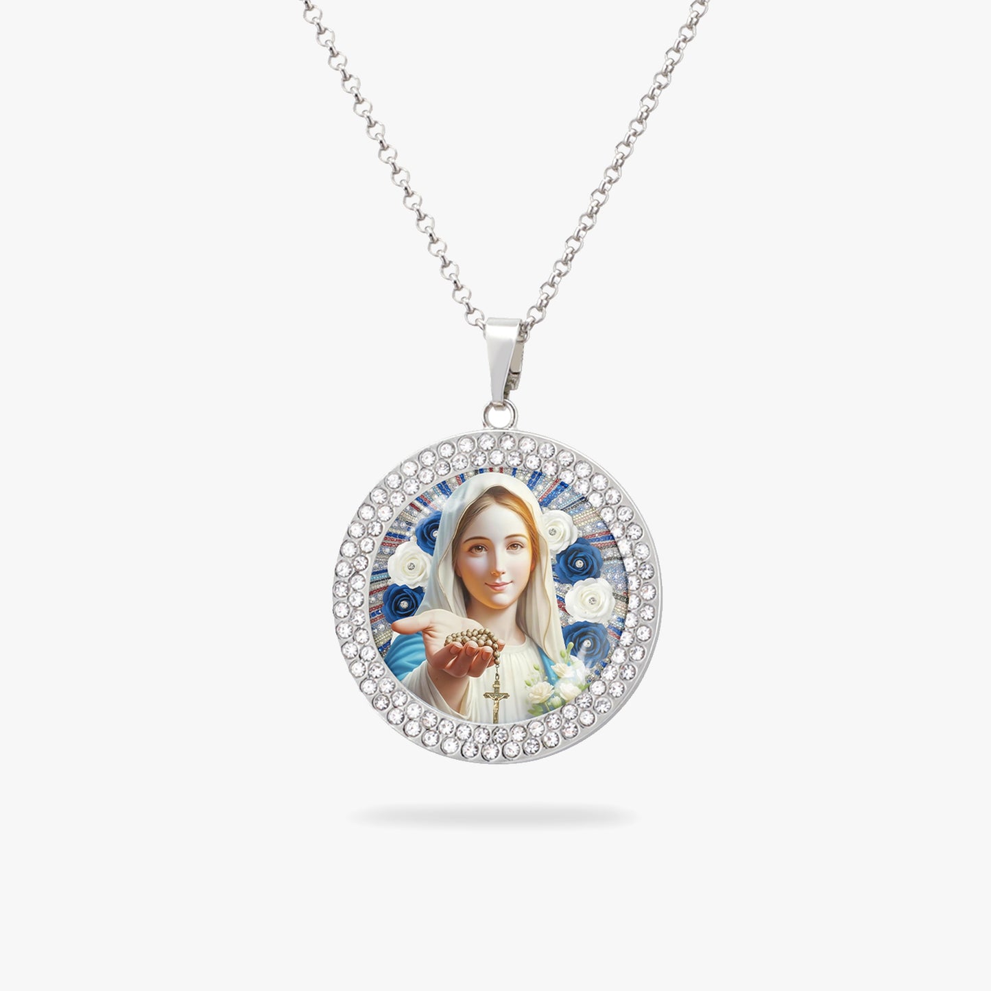 Virgin Mary Pendant Necklace Radiant Mother Of The Rosary