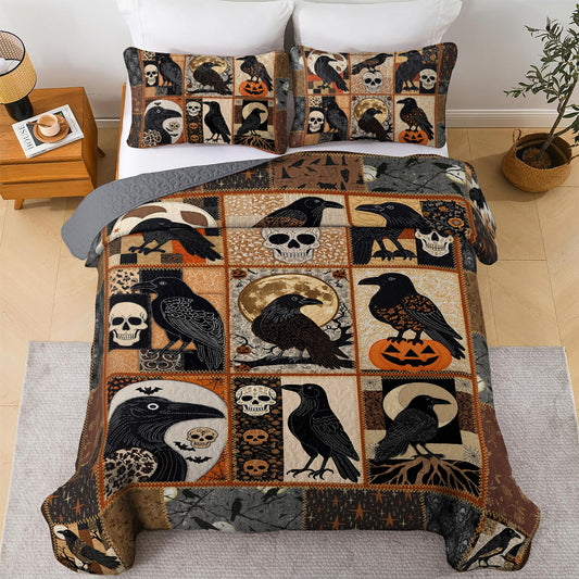 Halloween 2D Print All Season 3-Piece Quilt Set Raven's Nightfall
