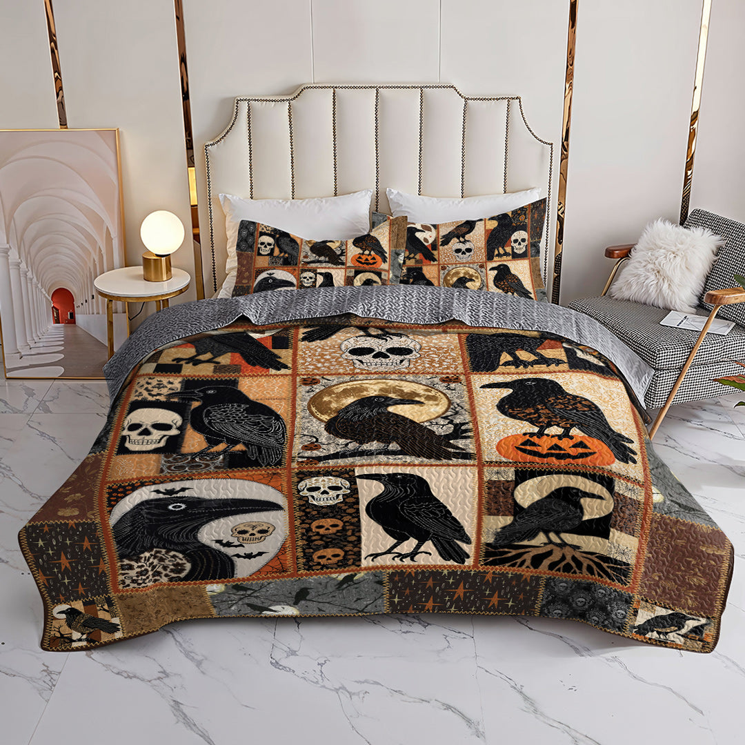 Halloween 2D Print All Season 3-Piece Quilt Set Raven's Nightfall