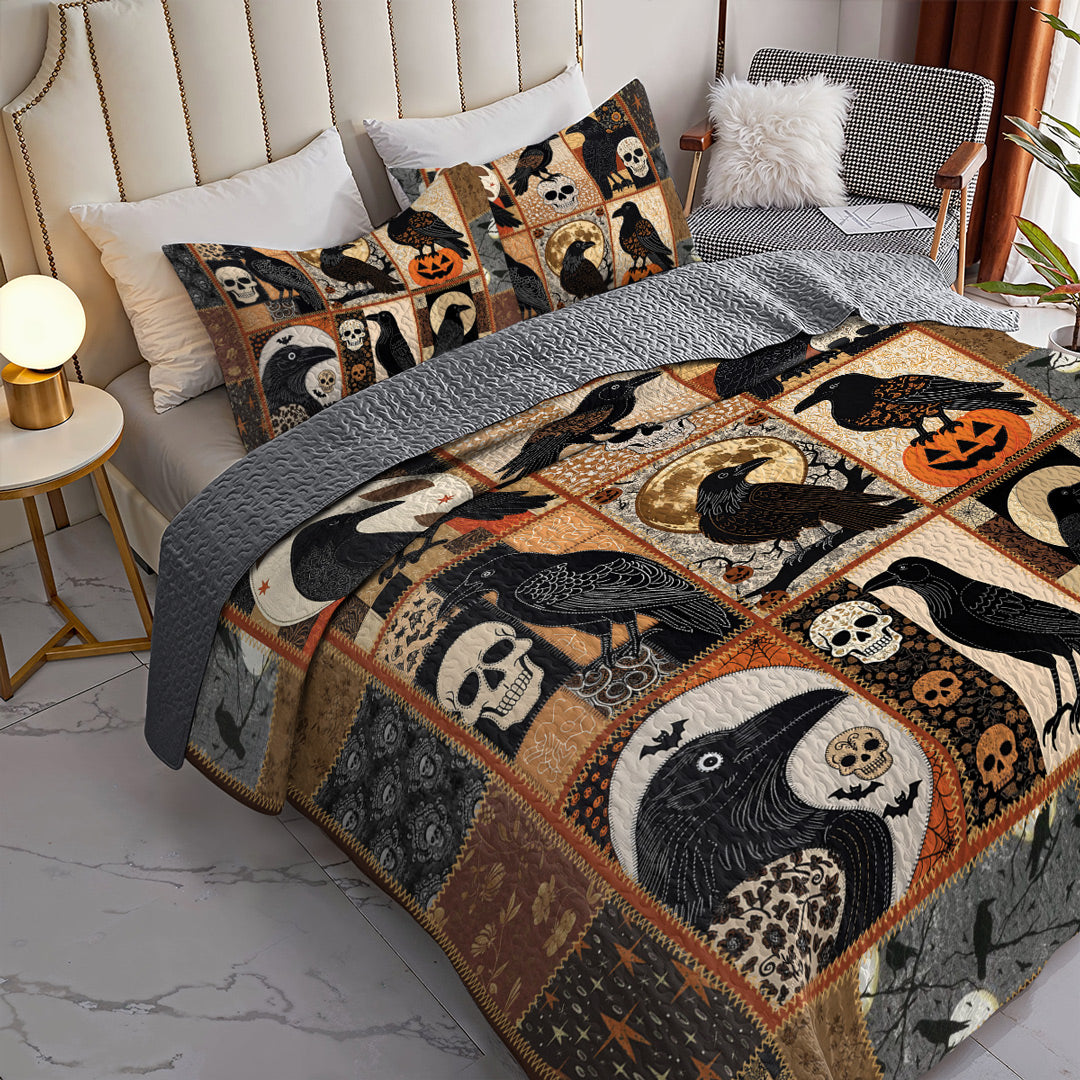 Halloween 2D Print All Season 3-Piece Quilt Set Raven's Nightfall