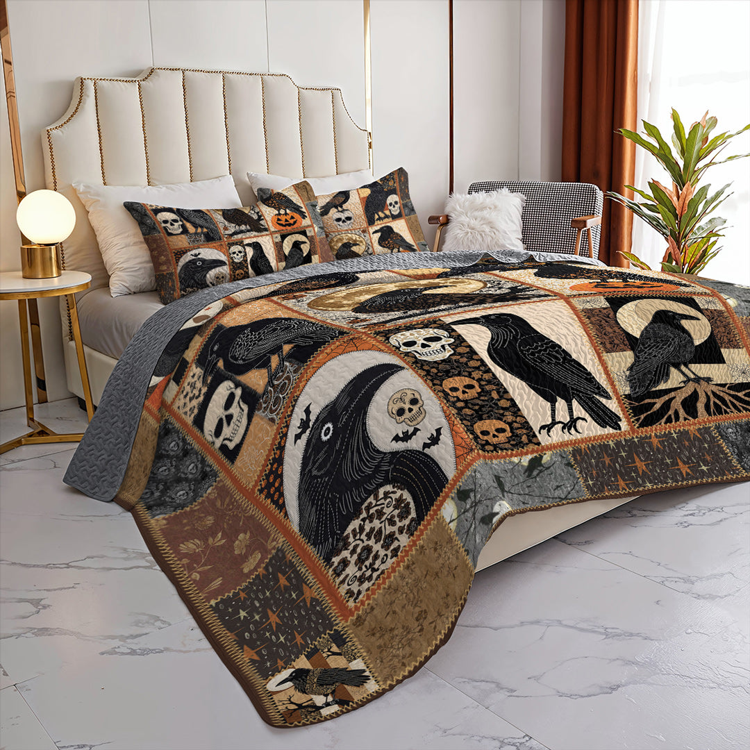 Halloween 2D Print All Season 3-Piece Quilt Set Raven's Nightfall
