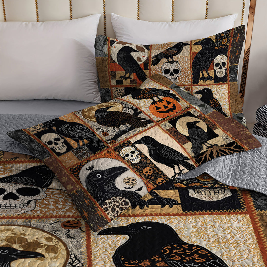 Halloween 2D Print All Season 3-Piece Quilt Set Raven's Nightfall
