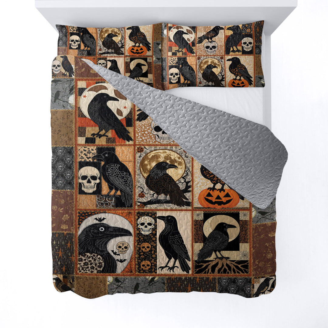 Halloween 2D Print All Season 3-Piece Quilt Set Raven's Nightfall