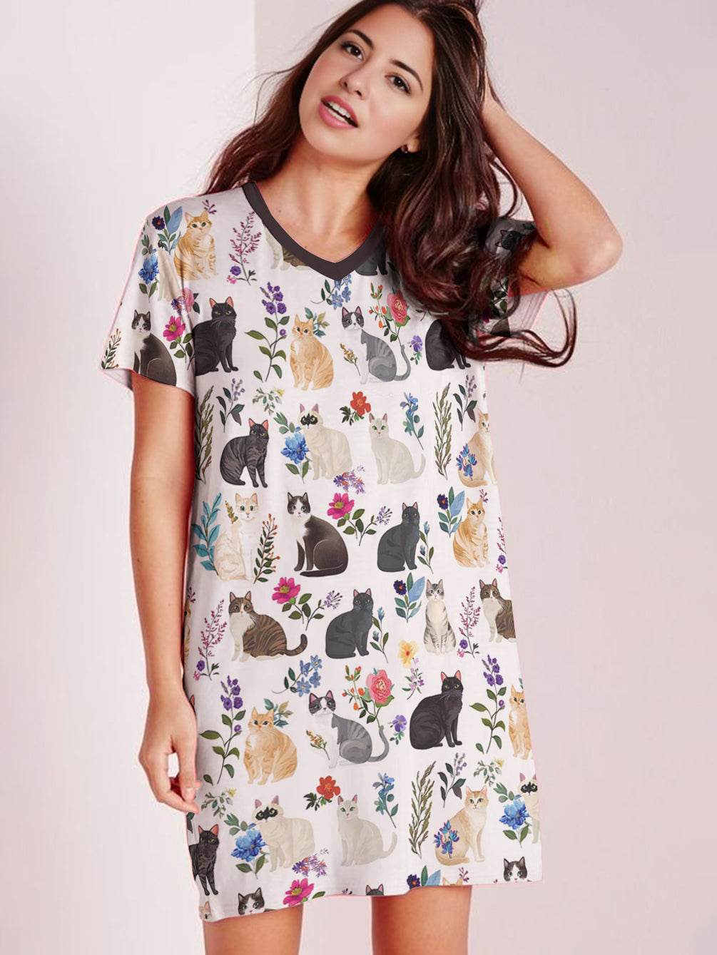Cat Lover V-neck Nightshirt Scented Serenity
