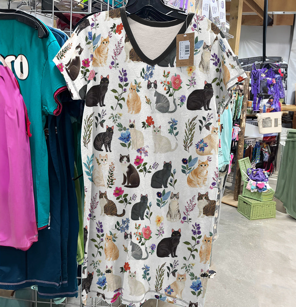 Cat Lover V-neck Nightshirt Scented Serenity