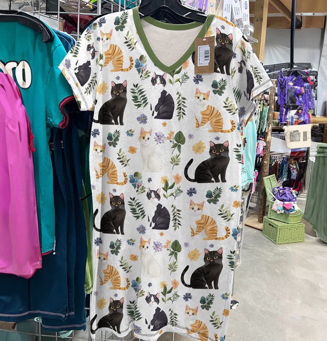 Cat Lover V-neck Nightshirt Serene Kittens