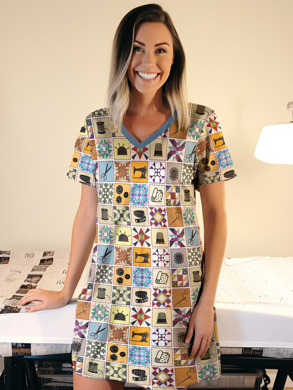Sewing Lover V-neck Nightshirt Sewing Notions Quilt Blocks