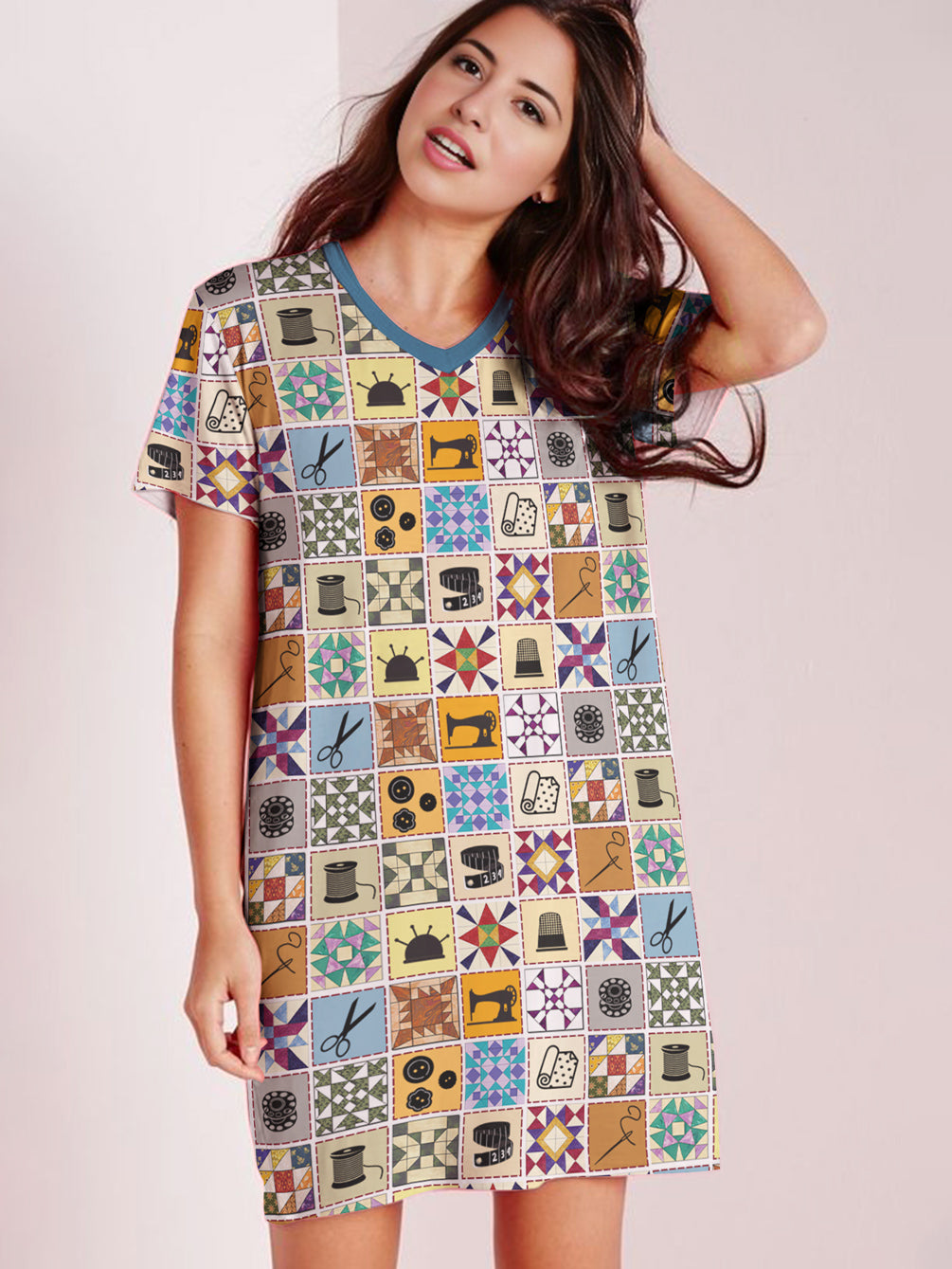 Sewing Lover V-neck Nightshirt Sewing Notions Quilt Blocks