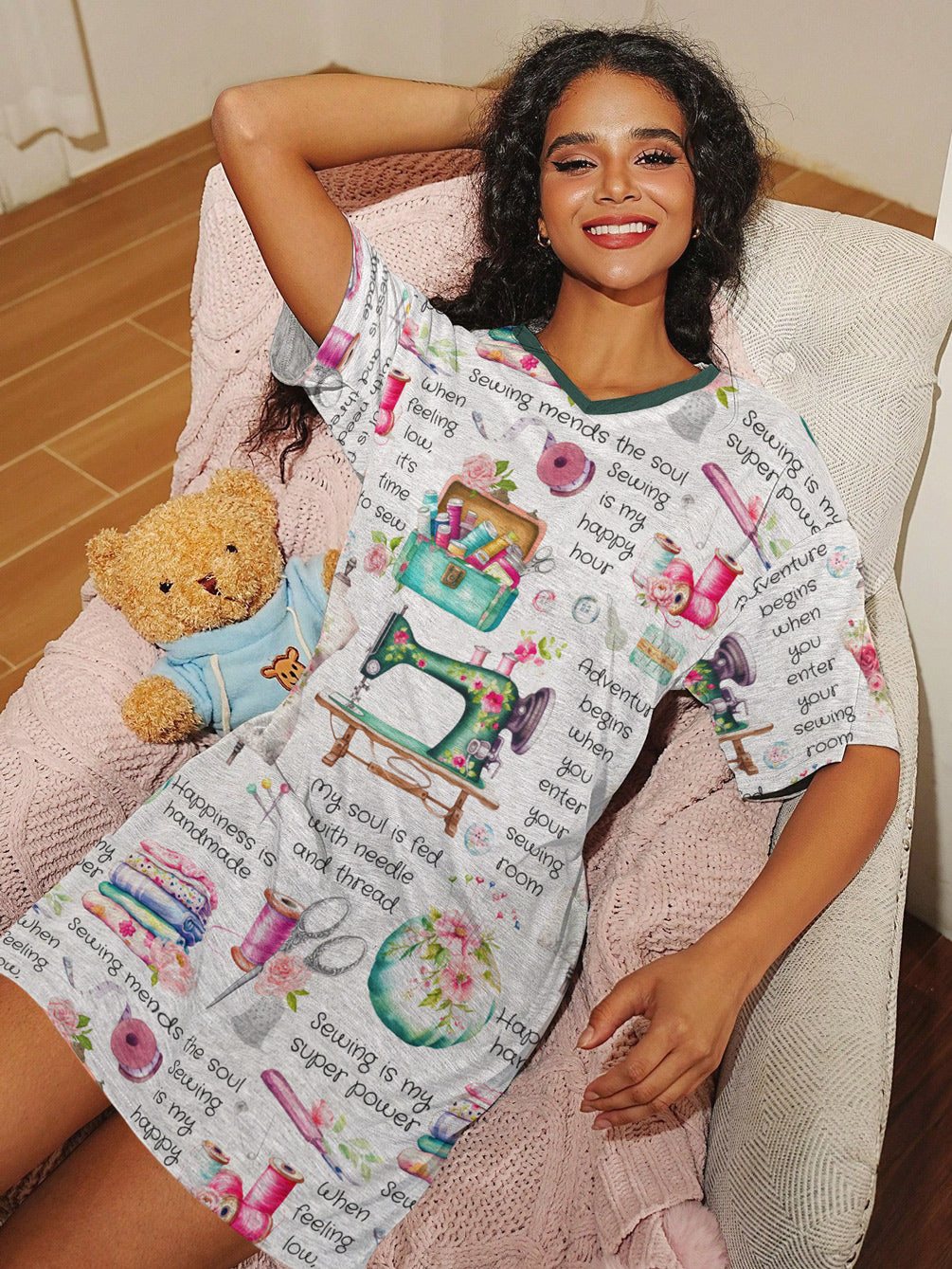 Sewing Lover V-neck Nightshirt Sewing Whispers