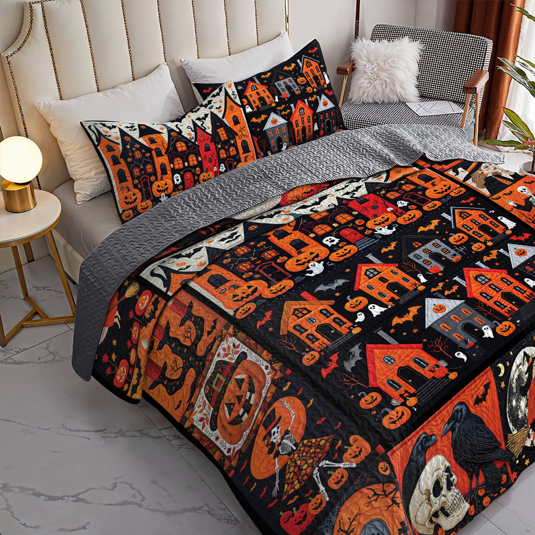 Halloween 2D Print All Season 3-Piece Quilt Set Shadowfall Sanctuary
