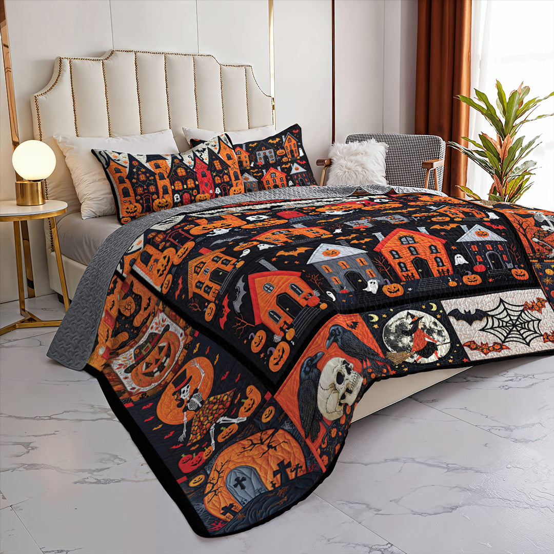 Halloween 2D Print All Season 3-Piece Quilt Set Shadowfall Sanctuary