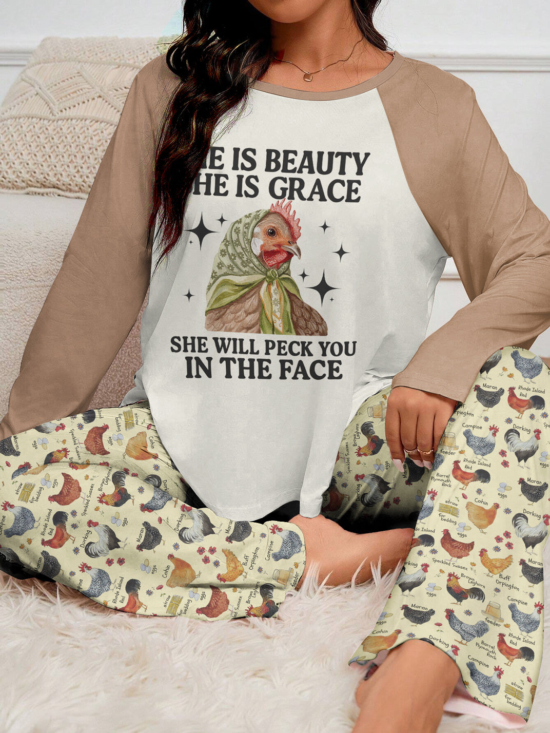 Chicken Raglan Lounge Pajamas She Is Beauty She Is Grace