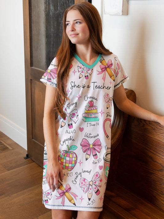 Teacher V-neck Nightshirt Christian Teacher