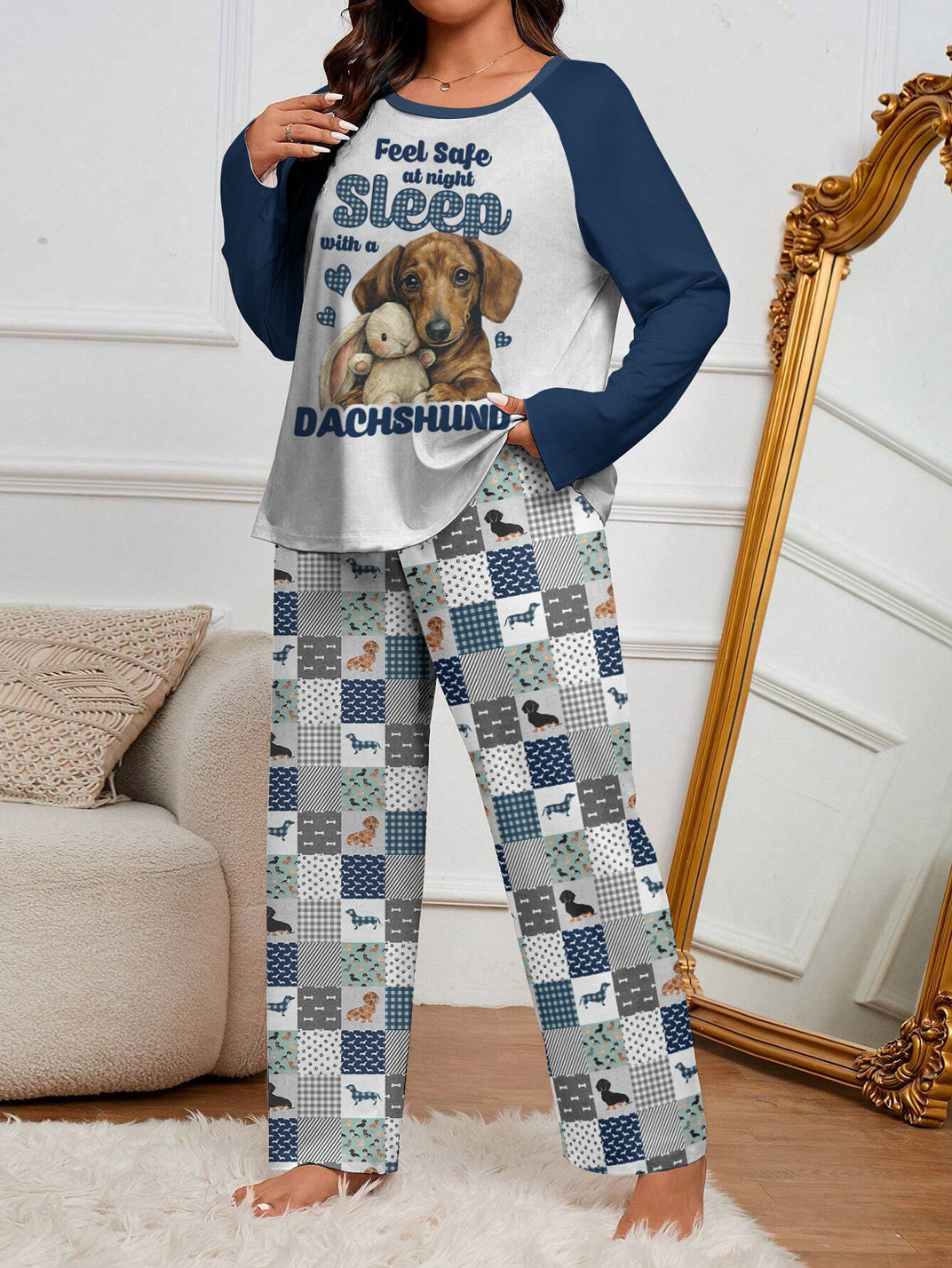 Dachshund Raglan Lounge Pajamas Sleep With A Dachshund